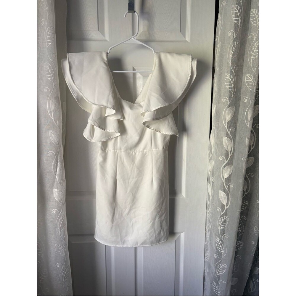 New NWT Cousin Couture Ruffled Shoulder babydoll Mini Dress size S back zipper